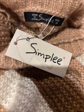 Simplee Colorblock Cardigan Sweater in Cream, Tan & Brown